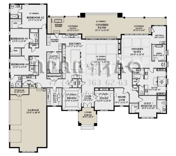 Проект одноэтажного дома с гаражом на три и более машин в современном стиле S5-468 (6849-00158)