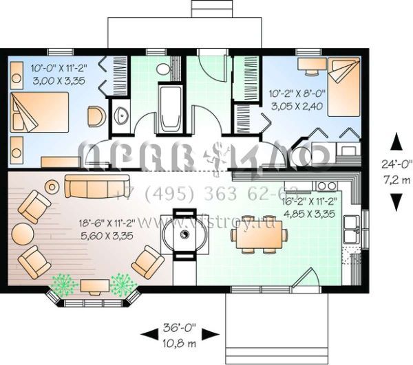Проект одноэтажного дома без гаража в стиле Ранчо S5-81 (034-00528)
