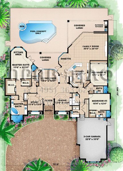 Проект одноэтажного дома с гаражом на три и более машин в прибрежном стиле S5-326 (1018-00081)