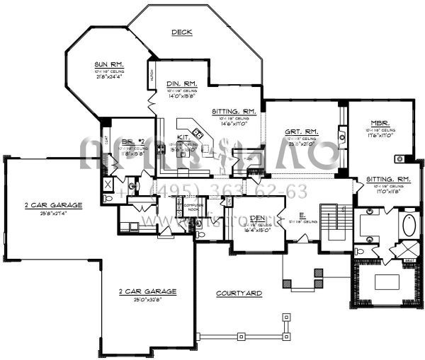 Проект одноэтажного дома с гаражом на три и более машин в стиле Ранчо S5-406 (1020-00082)