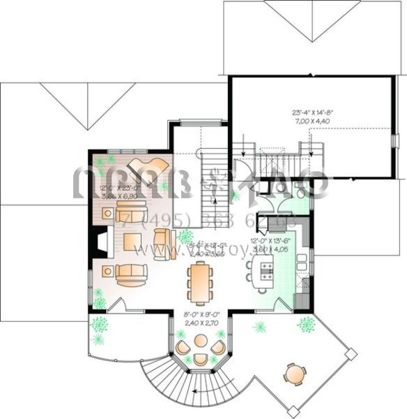 Проект двухэтажного дома с гаражом на две машины в стиле Ранчо S5-178 (034-00421)