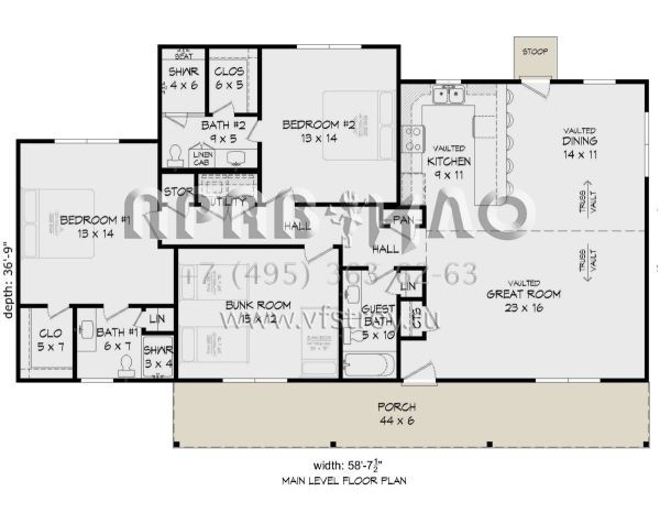 Проект одноэтажного дома без гаража в стиле Ранчо S5-153 (940-00399)