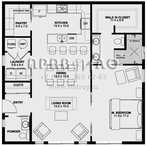 Проект одноэтажного дома без гаража в стиле Ранчо S5-95 (2699-00003)