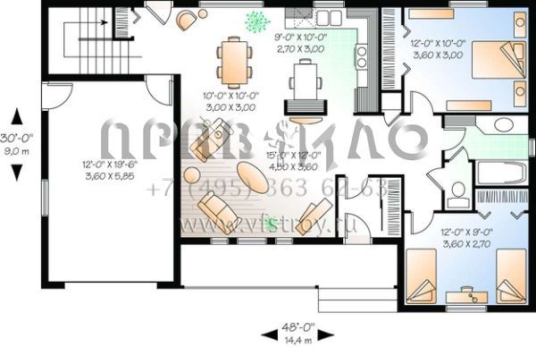 Проект одноэтажного дома с гаражом на одну машину в стиле Ранчо S5-95 (034-00304)