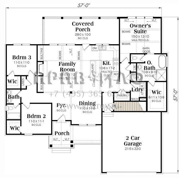 Проект одноэтажного дома с гаражом на две машины в современном стиле S5-170 (009-00315)