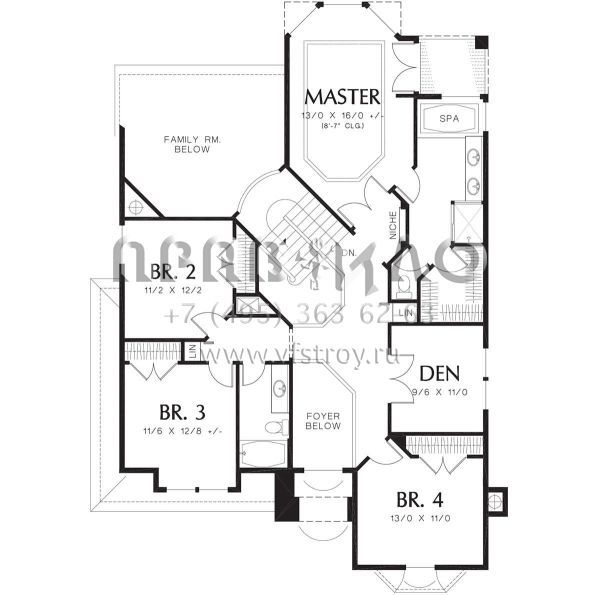 Проект двухэтажного дома с гаражом на три и более машин в стиле Ранчо S5-263 (2559-00287)