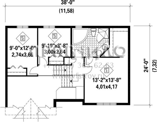 Проект двухэтажного дома с гаражом на одну машину в стиле Ранчо S5-125 (6146-00084)