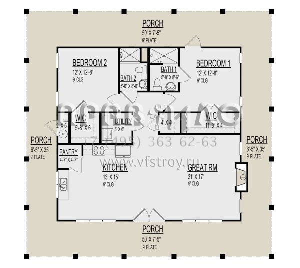 Проект одноэтажного дома без гаража в стиле Ранчо S5-121 (9300-00035)