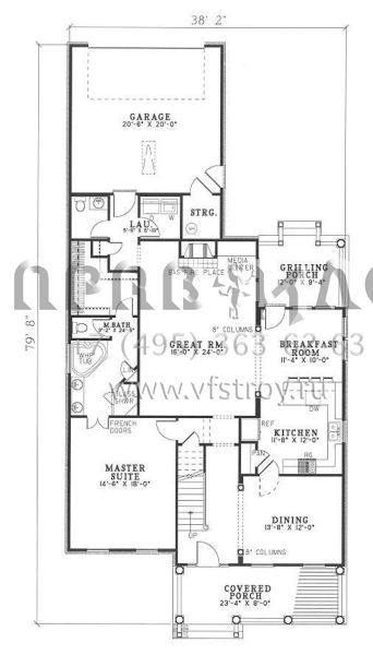 Проект двухэтажного дома с гаражом на две машины в стиле Ранчо S5-212 (110-00254)