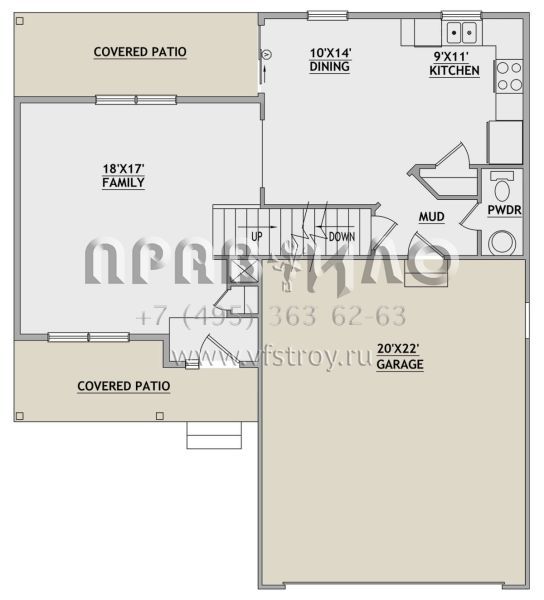 Проект двухэтажного дома с гаражом на две машины в стиле Ранчо S5-131 (8768-00100)