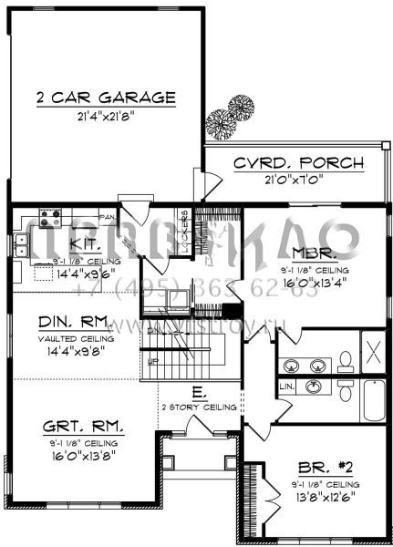 Проект двухэтажного дома с гаражом на две машины в американском стиле S5-162 (1020-00121)