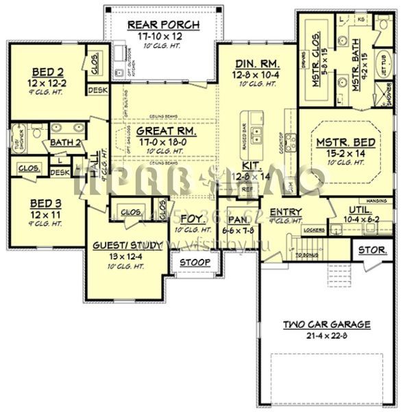Проект двухэтажного дома с гаражом на две машины в стиле Ранчо S5-203 (041-00125)