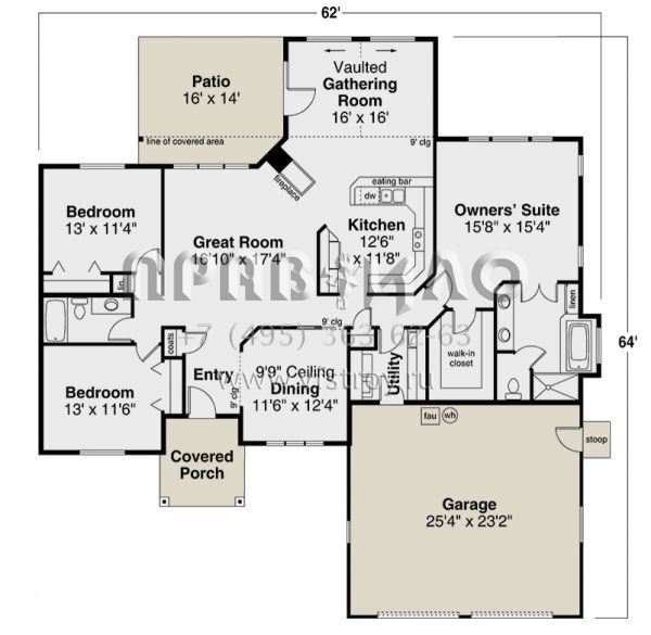 Проект одноэтажного дома с гаражом на две машины в стиле Ранчо S5-190 (035-01062)