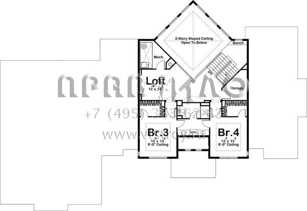 Проект двухэтажного дома с гаражом на три и более машин в стиле Райт S5-338 (963-00185)