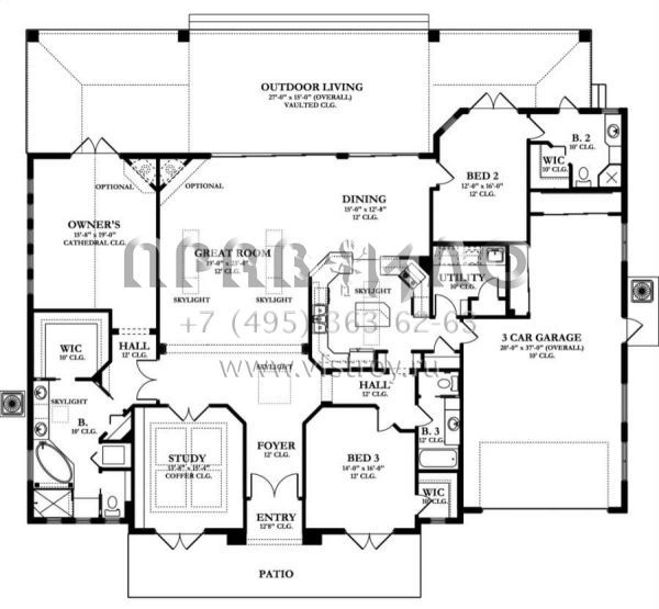 Проект одноэтажного дома с гаражом на три и более машин в стиле Ранчо S5-271 (3978-00015)