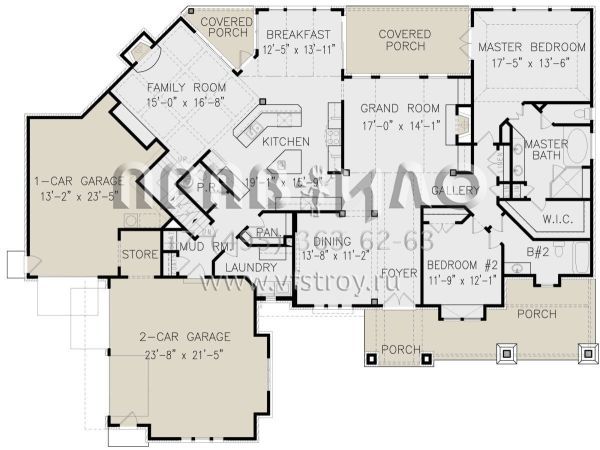 Проект двухэтажного дома с гаражом на три и более машин в стиле Ранчо S5-365 (699-00181)