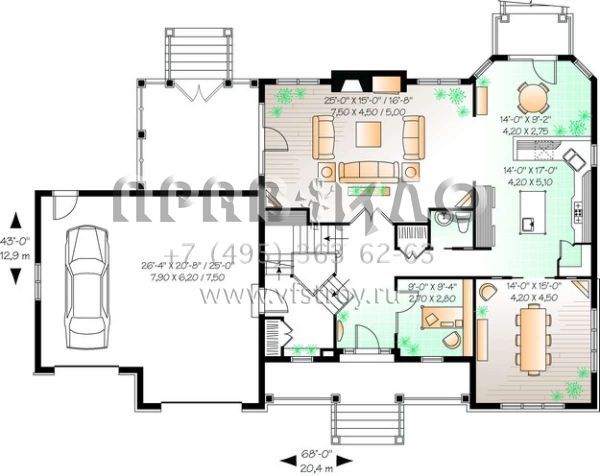 Проект двухэтажного дома с гаражом на две машины в стиле Ранчо S5-285 (034-00733)