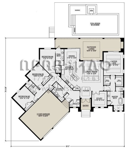 Проект одноэтажного дома с гаражом на три и более машин в прибрежном стиле S5-255 (207-00108)