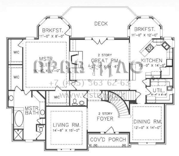 Проект двухэтажного дома с гаражом на три и более машин в стиле Особняк S5-376 (6819-00012)