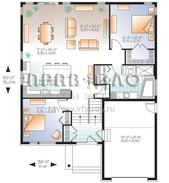Проект одноэтажного дома с гаражом на одну машину в современном стиле S5-124 (034-01174)