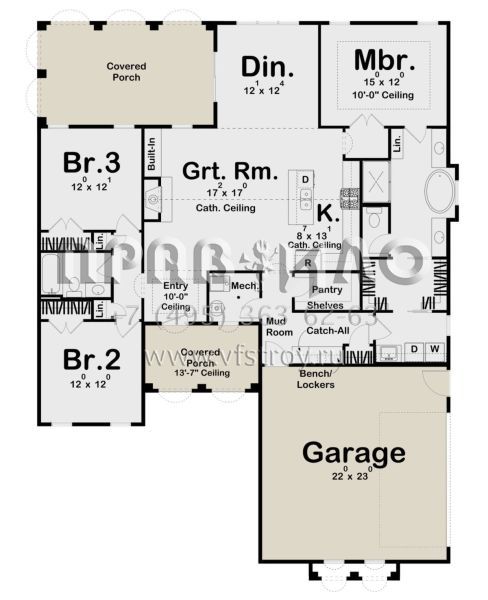 Проект одноэтажного дома с гаражом на две машины в прибрежном стиле S5-162 (963-00769)