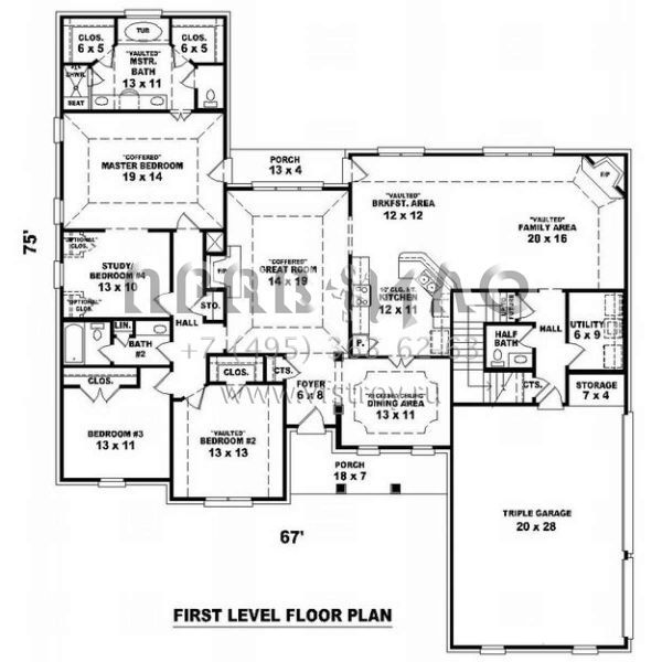 Проект двухэтажного дома с гаражом на три и более машин в стиле Ранчо S5-245 (053-01905)