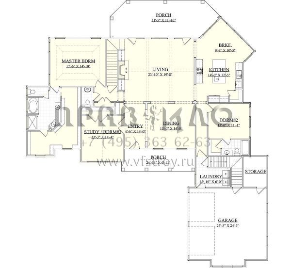 Проект двухэтажного дома с гаражом на две машины в стиле Ранчо S5-309 (6939-00020)