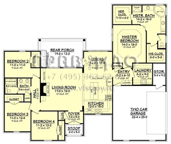 Проект одноэтажного дома с гаражом на две машины в стиле Ранчо S5-199 (041-00127)