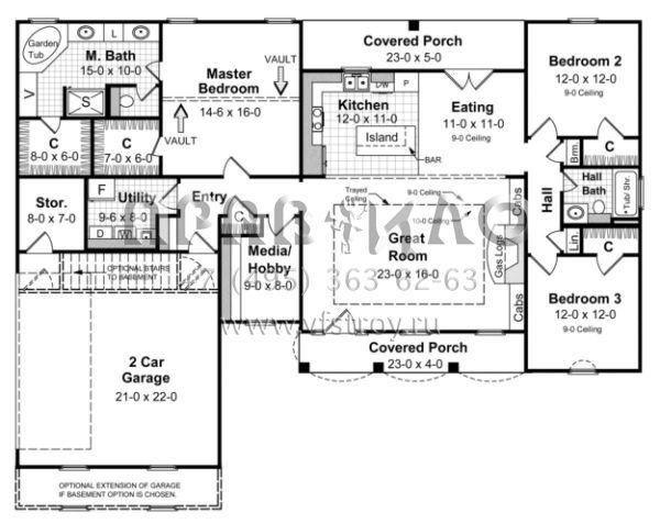 Проект одноэтажного дома с гаражом на две машины в стиле Ранчо S5-163 (348-00050)