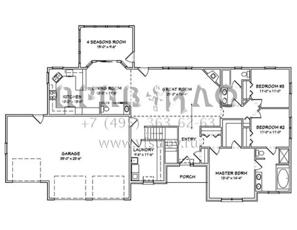 Проект одноэтажного дома с гаражом на три и более машин в стиле Ранчо S5-196 (849-00051)