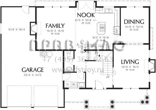 Проект двухэтажного дома с гаражом на три и более машин в американском стиле S5-236 (2559-00730)