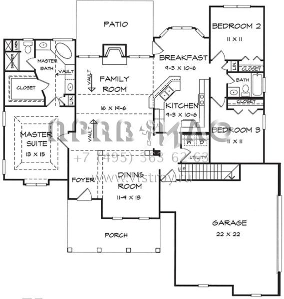 Проект одноэтажного дома с гаражом на две машины в стиле Ранчо S5-164 (6082-00039)