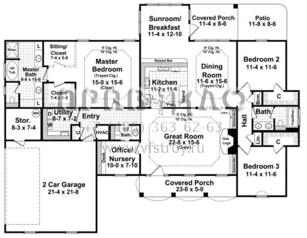 Проект одноэтажного дома с гаражом на две машины в стиле Ранчо S5-195 (348-00124)