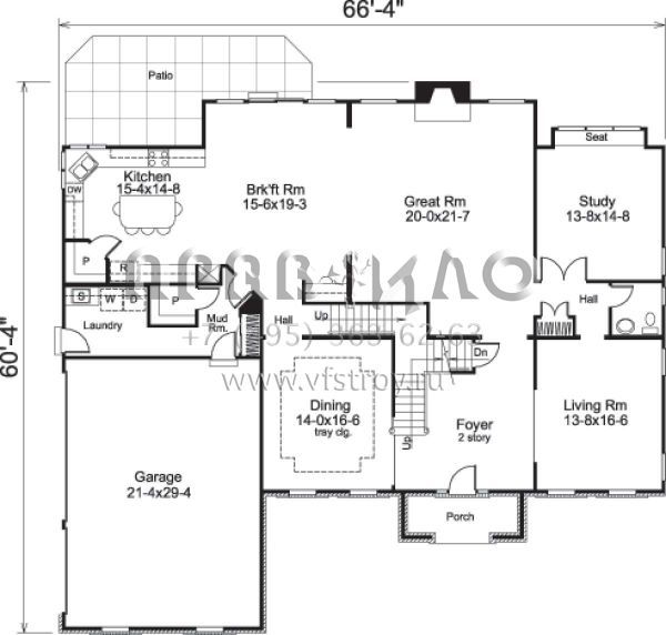 Проект двухэтажного дома с гаражом на три и более машин в стиле Ранчо S5-427 (5633-00167)