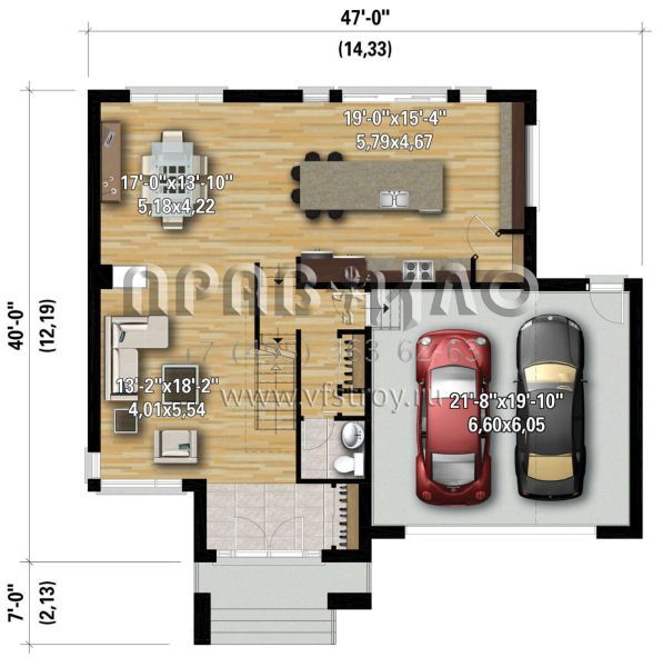 Проект двухэтажного дома с гаражом на две машины в современном стиле S5-239 (6146-00511)