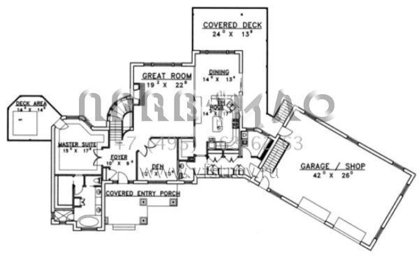 Проект одноэтажного дома с гаражом на три и более машин в американском стиле S5-215 (039-00163)