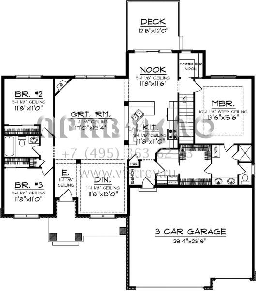 Проект одноэтажного дома с гаражом на три и более машин в скандинавском стиле S5-175 (1020-00302)