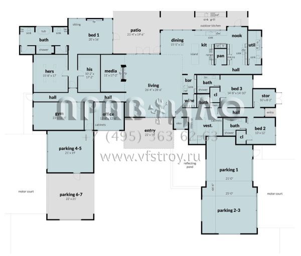Проект двухэтажного дома с гаражом на три и более машин в современном стиле S5-639 (028-00182)