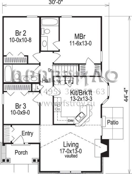 Проект одноэтажного дома без гаража в стиле Ранчо S5-108 (5633-00117)