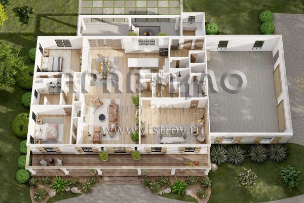 Проект одноэтажного дома с гаражом на две машины в стиле Ранчо S5-231 (8687-00012)