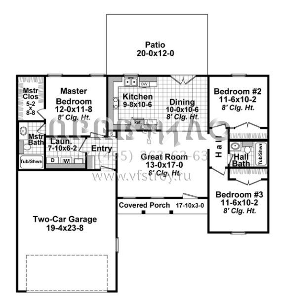 Проект одноэтажного дома с гаражом на две машины в стиле Ранчо S5-111 (348-00194)