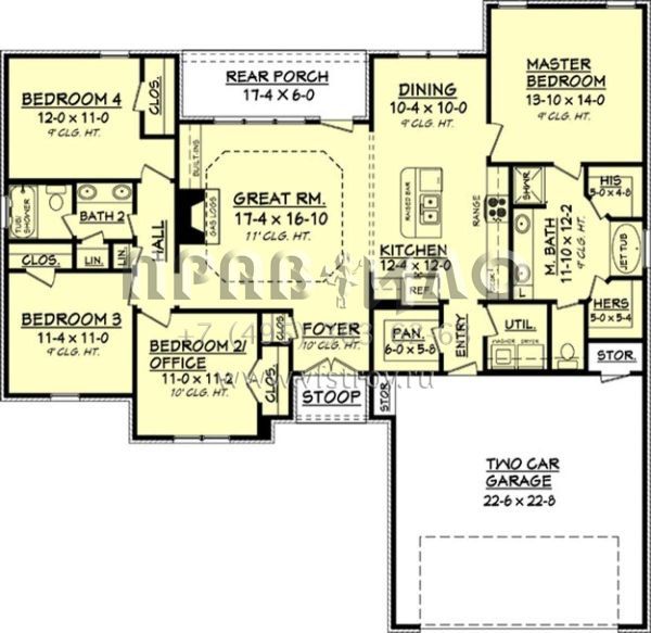 Проект одноэтажного дома с гаражом на две машины в стиле Ранчо S5-163 (041-00069)