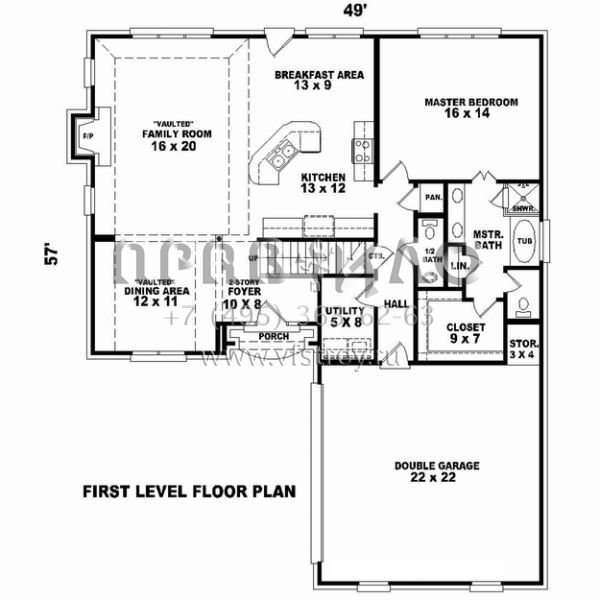 Проект двухэтажного дома с гаражом на две машины в стиле Ранчо S5-201 (053-02330)