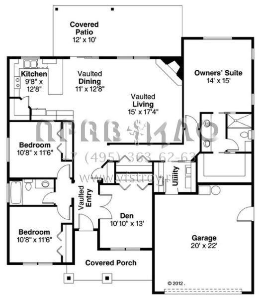 Проект одноэтажного дома с гаражом на две машины в стиле Ранчо S5-173 (035-00610)