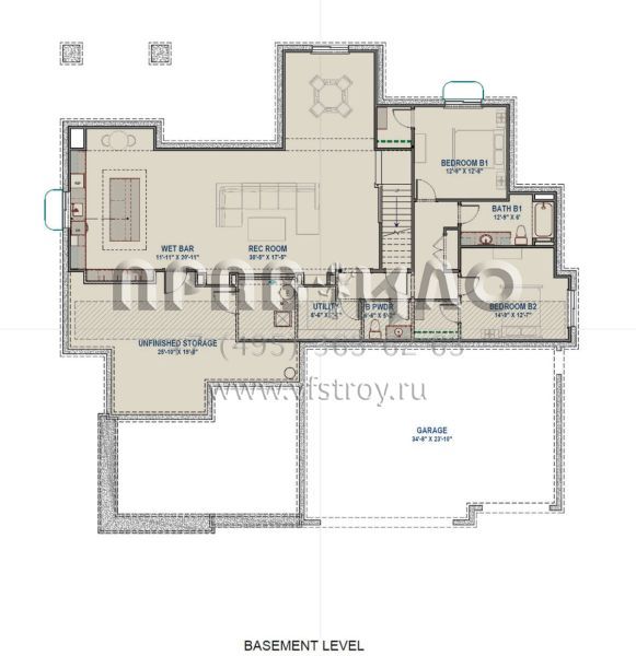 Проект одноэтажного дома с гаражом на три и более машин в современном стиле S5-224 (425-00044)