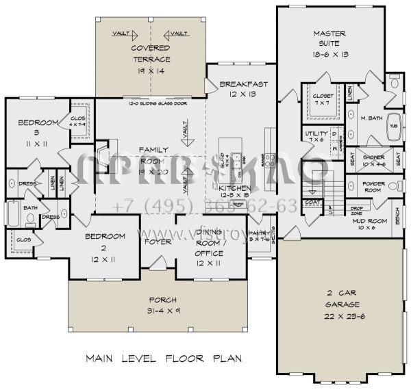 Проект двухэтажного дома с гаражом на две машины в стиле Ранчо S5-261 (6082-00215)