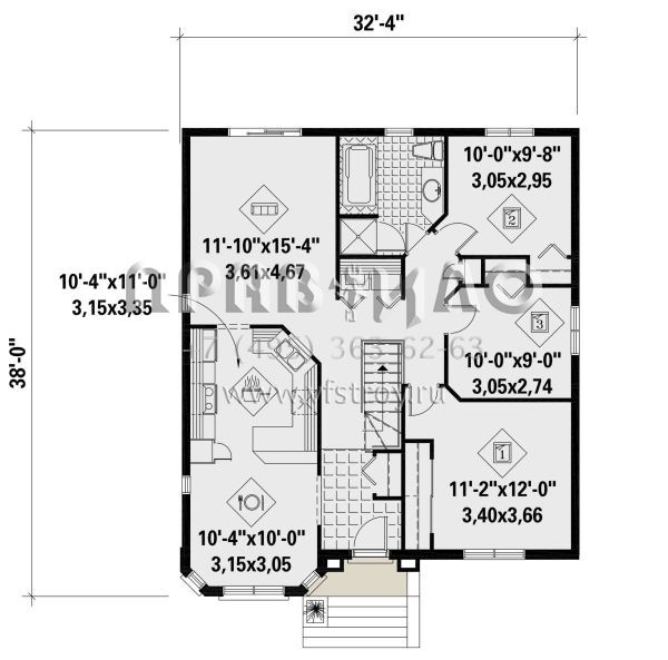 Проект одноэтажного дома без гаража в стиле Ранчо S5-107 (6146-00470)