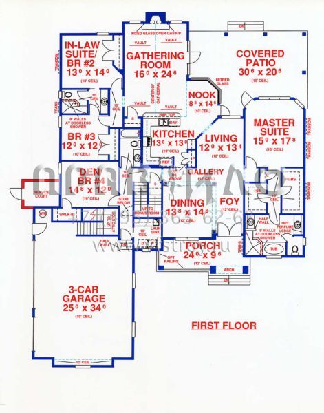 Проект одноэтажного дома с гаражом на три и более машин в стиле Ранчо S5-321 (4766-00136)