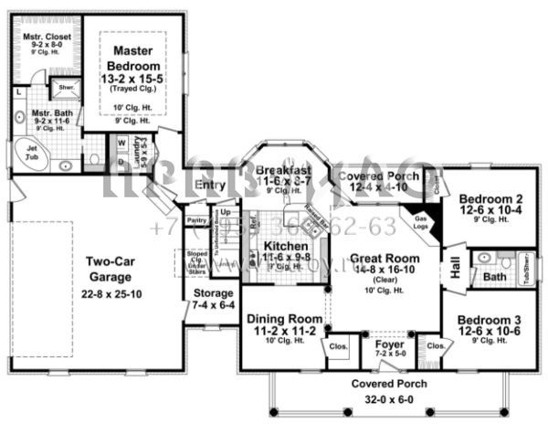 Проект одноэтажного дома с гаражом на две машины в стиле Ранчо S5-152 (348-00038)