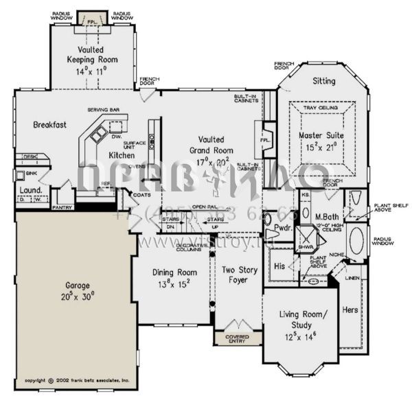 Проект двухэтажного дома с гаражом на три и более машин в стиле Ранчо S5-307 (8594-00401)